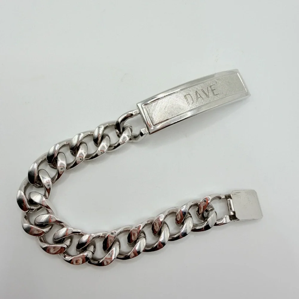 Speidel ID Bracelet Mens 8in Silver Tone Stainless Curb Link Vintage Dave Good